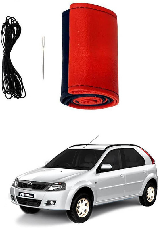 AYW Hand Stiched Steering Cover For Mahindra Verito Vibe(Red, Black, Leather)