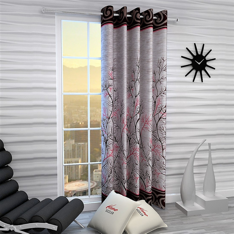 Home Sizzler 275 cm (9 ft) Long Door Polyester Semi Transparent Curtain Single Curtain(Maroon, Printed)
