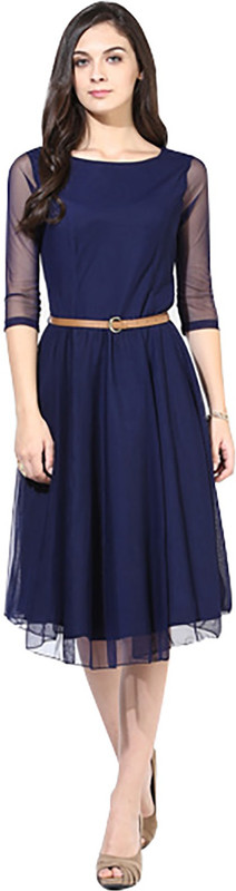 mnjpnj Women Fit and Flare Blue Dress