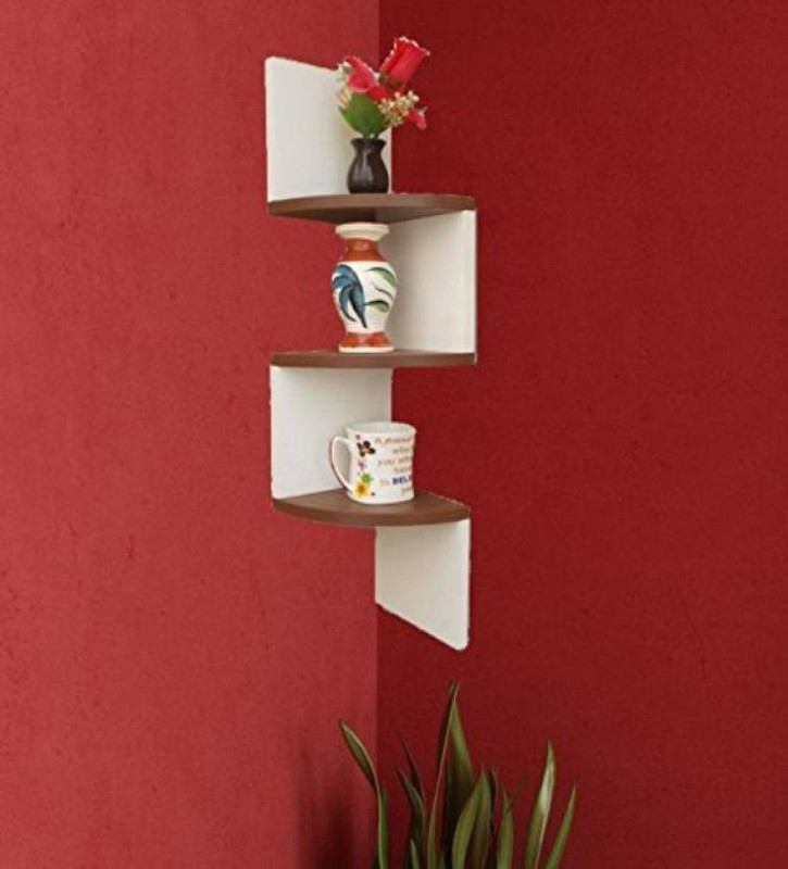 sunshine wood Decor your home with Zigzag Corner Wall Mount Shelf MDF (Medium Density Fiber) Wall Shelf(Number of Shelves - 3, Brown, White)
