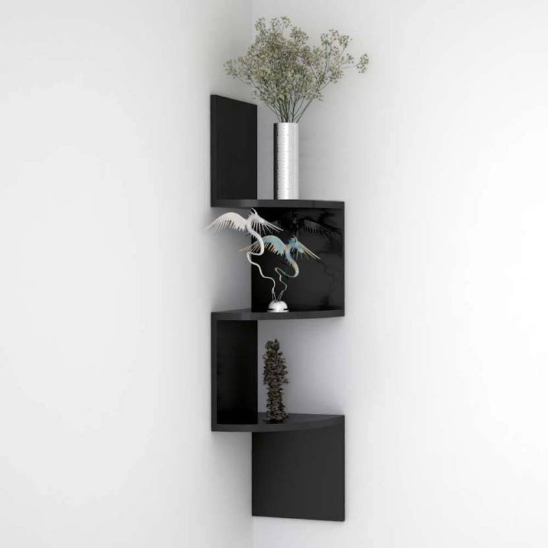 vilton Corner wall decorative wall rack shelf Wooden Wall Shelf(Number of Shelves - 3, Black)