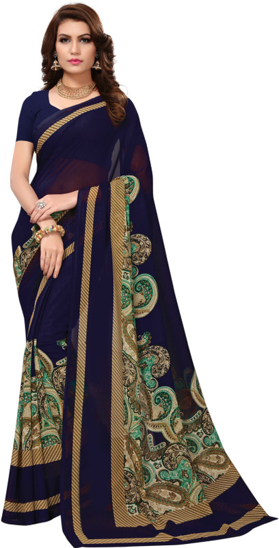 comenshop Printed Daily Wear Poly Georgette Saree(Multicolor)