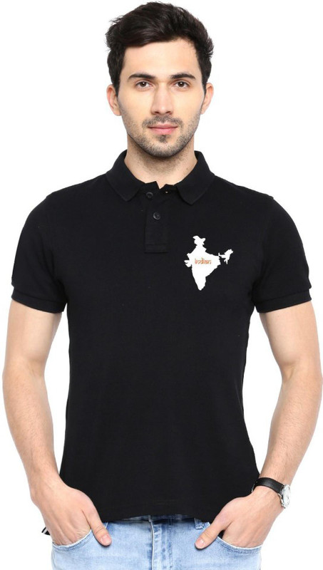 printbharat Printed Men Polo Neck Black T-Shirt