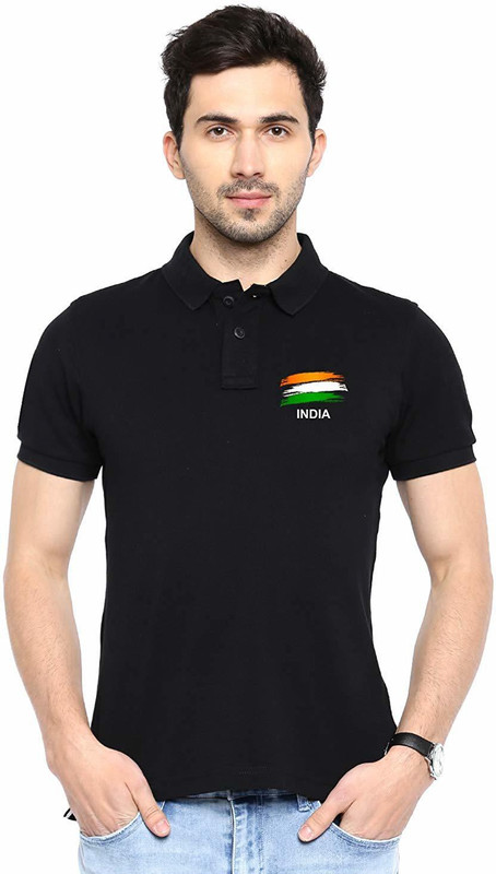 printbharat Printed Men & Women Polo Neck Black T-Shirt