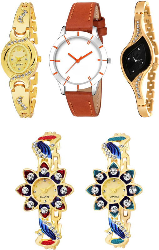 apson Combo Of Five Multicolour Dial And Metal ~Leather Strap Party~Wedding Designer KK~308 Women And Girls Analog Watch  - For Women