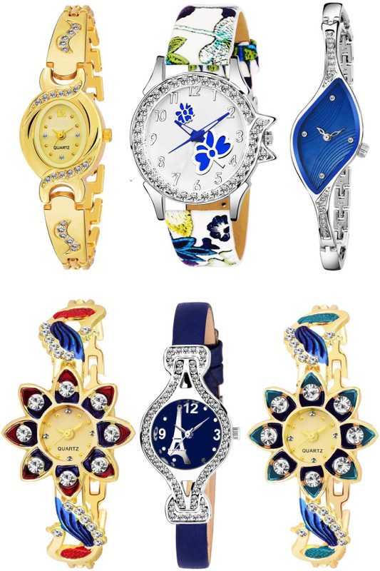risol Combo Of Sixx Stylish Multicolour Metal And Leather Strap Designer KK-70-Women And Girls Analog Watch  - For Women