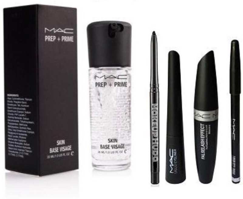 makeuphuda kajal pencil with mascara & liquid eyeliner & Mac primer pack of 5(5 Items in the set)