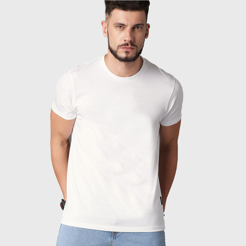 stile clothe Solid Men Round Neck White T-Shirt