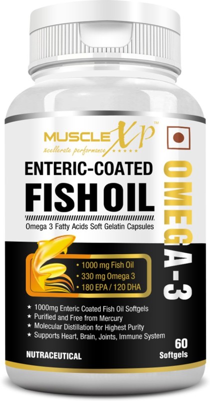 MuscleXP Omega 3 Fish Oil 1000 mg (180mg EPA and 120mg DHA) - 60 Enteric Coated Softgels(60 No)