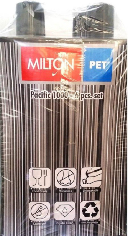 MILTON water bottle ( BPA) free pacific Black ( set of 6 pic) 1000 ml PET Bottle(Pack of 6, Black)
