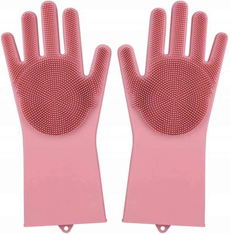 harvic Silicone Heat Resistant Rubber Dish Washing Gloves Wet and Dry Disposable Glove Set(Medium Pack of 2)