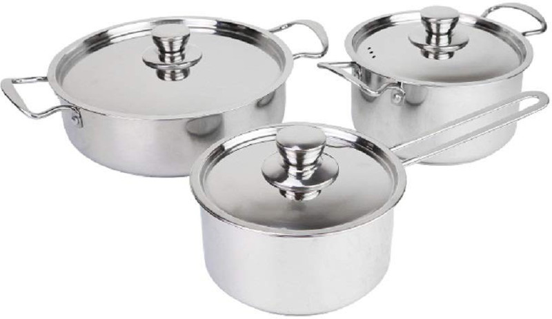 cantrol Cookware Set with Lid 3-Pieces Chrome Induction Bottom Cookware Set(Stainless Steel, 1 - Piece)