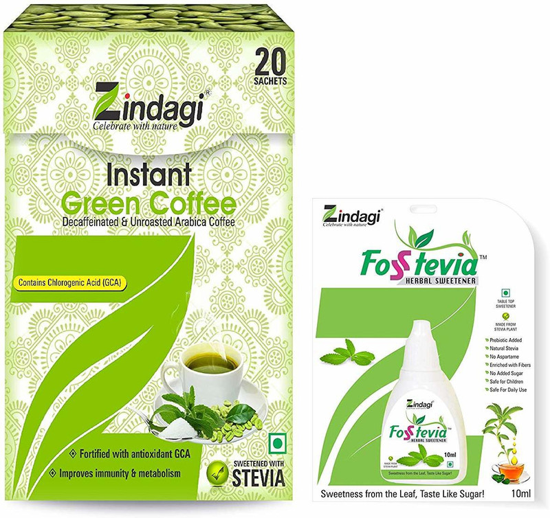 zindagi Green Coffee Powder Sachets & Fosstevia Liquid Drops Combo(2)