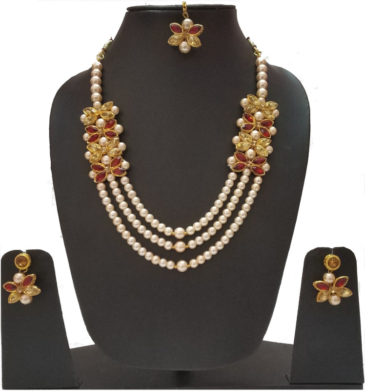 infinitecreations Alloy, Silk Dori Jewel Set(Maroon, Beige)