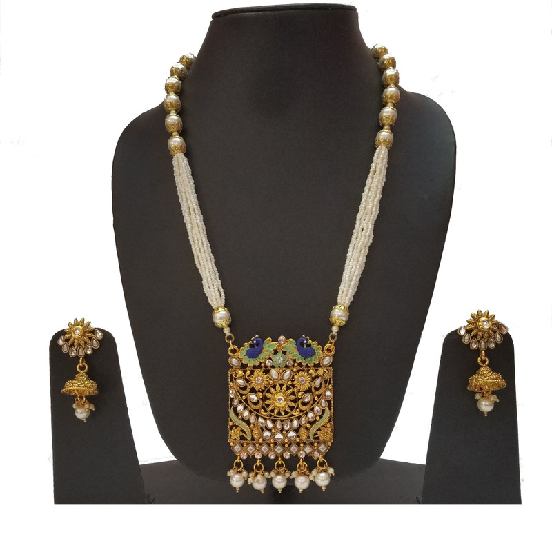 infinitecreations Brass, Silk Dori Jewel Set(White, Blue)