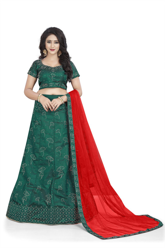 devani creation Embellished Semi Stitched Lehenga, Choli and Dupatta Set(Multicolor)