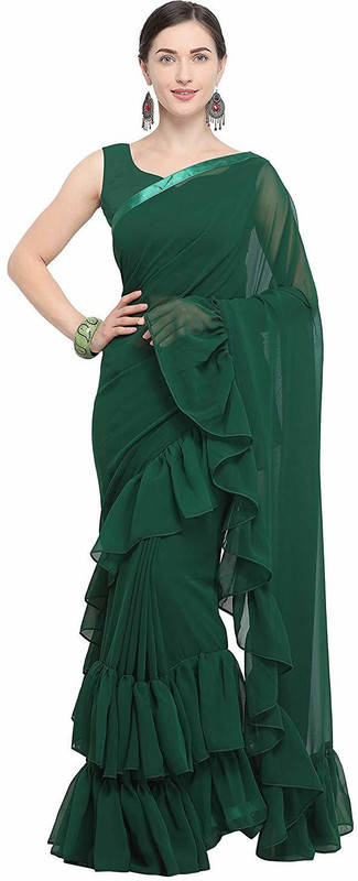 Bolly Lounge Solid Fashion Georgette Saree Dark Green Buy Online In Bahamas At Bahamas Desertcart Com Productid 142547468 Designer parrot green net ruffle border saree. desertcart