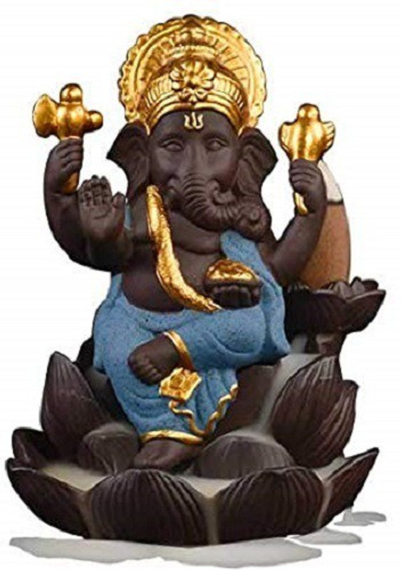 ajmera sales Ganesha Backflow Incense Burners with 10 Incense StickS Decorative Showpiece  -  12 cm(Polyresin, Black, Blue)