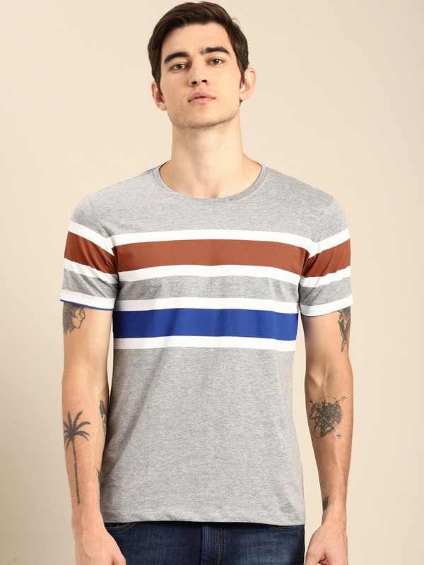 ether Striped Men Round Neck Multicolor T-Shirt