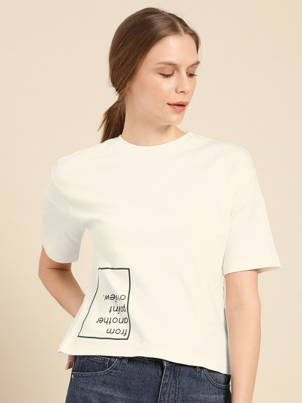 ether Printed Women Round Neck White T-Shirt