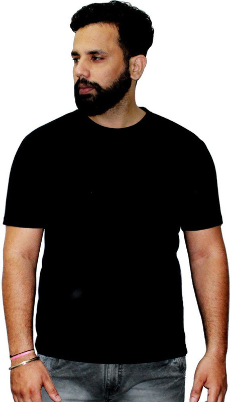 khopche Solid Men Round Neck Black T-Shirt
