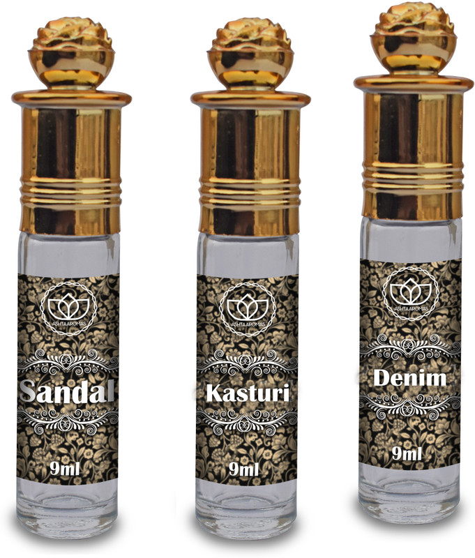 ASHTAAROMAS Traditional Combo of 3 Pcs Sandal, Kasturi and Denim Attar, Floral Attar(Sandalwood)