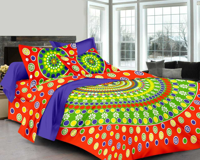 new click shop 140 TC Cotton Double King Printed Bedsheet(Pack of 1, Multicolor)