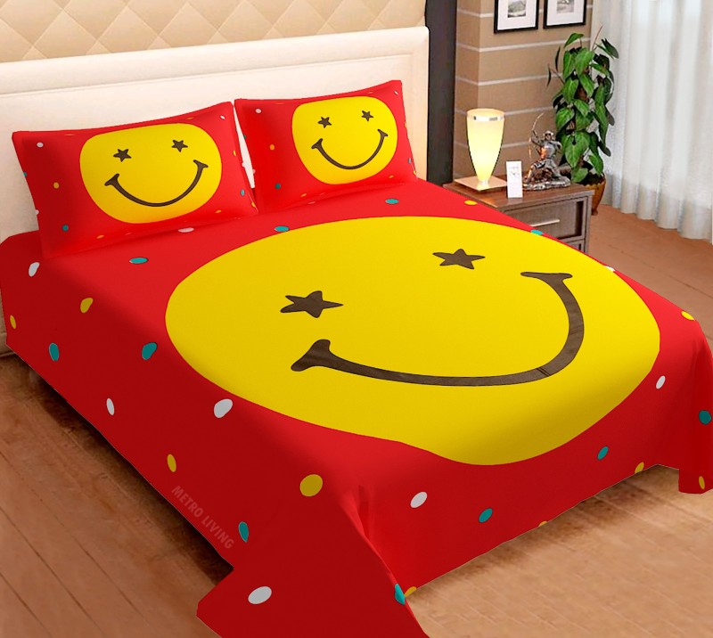 Metro Living 144 TC Cotton Double King Cartoon Bedsheet(Pack of 1, Red)