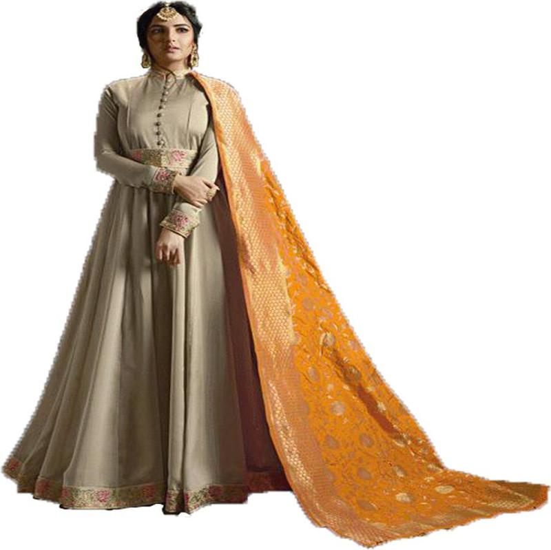 pvkworld Poly Silk Embroidered Salwar and Dupatta Material(Semi Stitched)