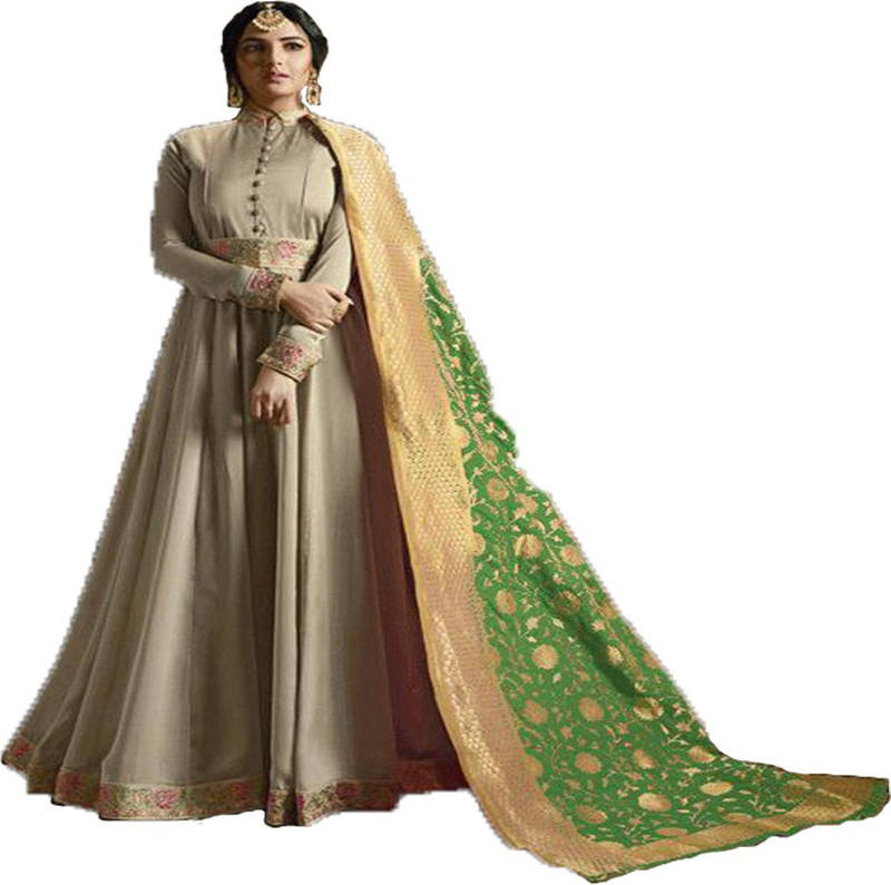 pvkworld Poly Silk Embroidered Salwar and Dupatta Material(Semi Stitched)