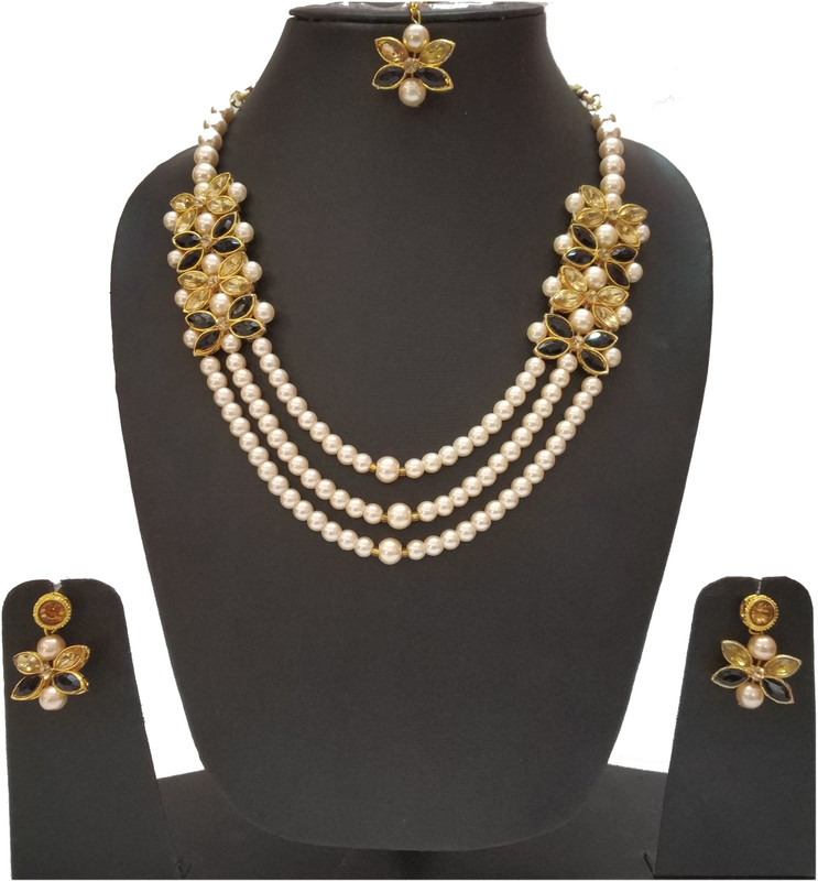 infinitecreations Alloy, Silk Dori Jewel Set(Black, Beige)