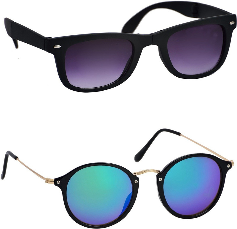 spexra Wayfarer, Round Sunglasses(Black, Blue)