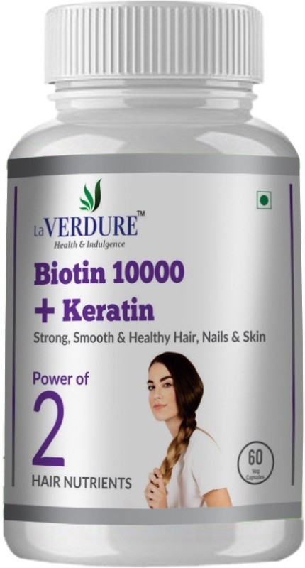 laverdure Biotin 10000mcg + Keratin for Strong, Smooth & y Hair, Skin and Nails(60 No)