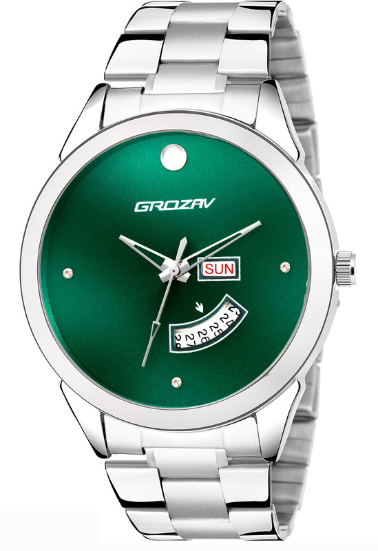 Buy Grozav Green Analog Day Date Silver Case Dial With Silver Chain Stainless Steel Metal Strap 911514GRN C 2SL Analog Watch For Men Online at desertcartZimbabwe