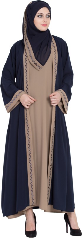 ENTIRE ES-CFADMC-9M/19 Poly Crepe Self Design, Solid Abaya With Hijab(Blue, Beige)