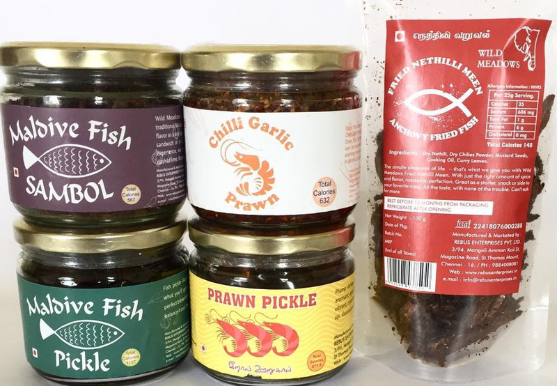 wild meadows All Combo Combo(Maldive Fish Pickle300g-, Maldive Fish Sambol150g-, Chili Garlic prawn250g-, Prawn Pickle250g-, Anchovy Fried Fish125g)