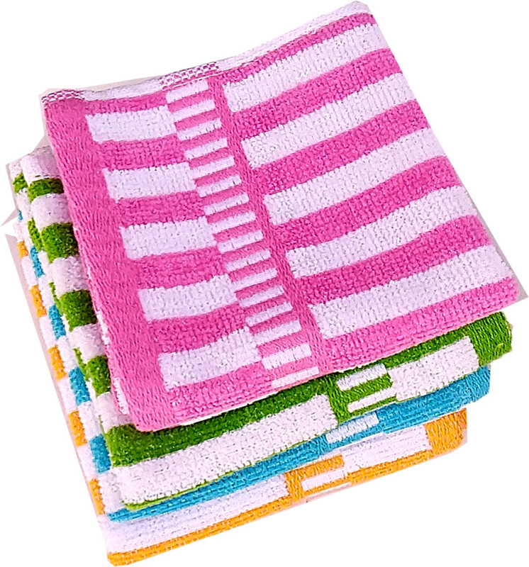 saana Luxury Cotton Face Towels Parallel line Design Handkerchief(Pack of 12)