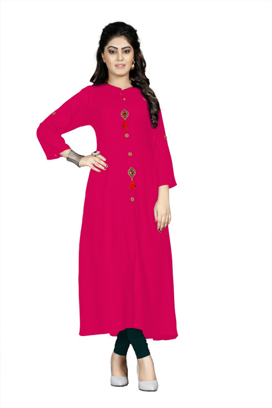 aarna creation Casual Solid Women Kurti(Pink)