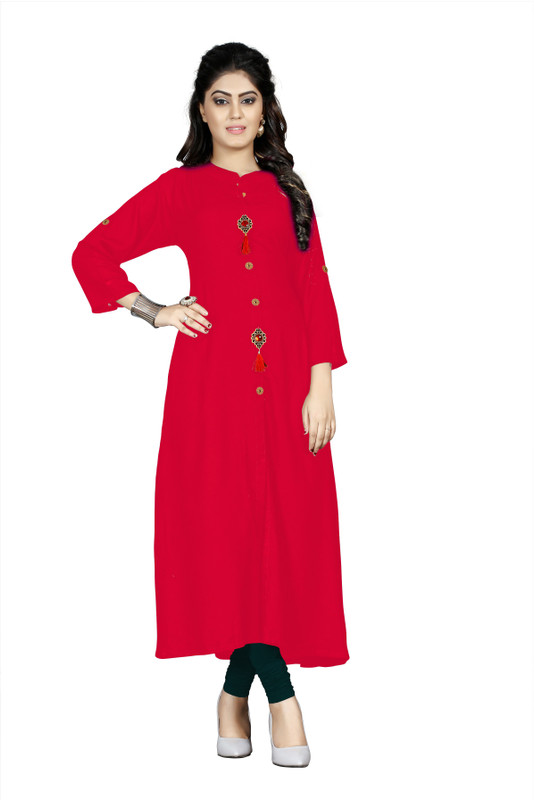 aarna creation Casual Solid Women Kurti(Red)