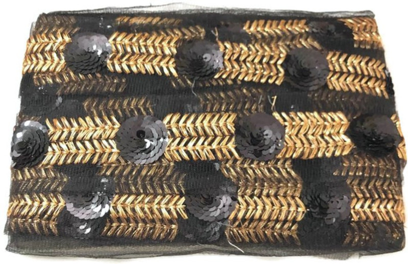 dasync Golden,Black Sequins Lace and Border Material for Sarees Cotton Blend Saree Falls(Gold, Black)