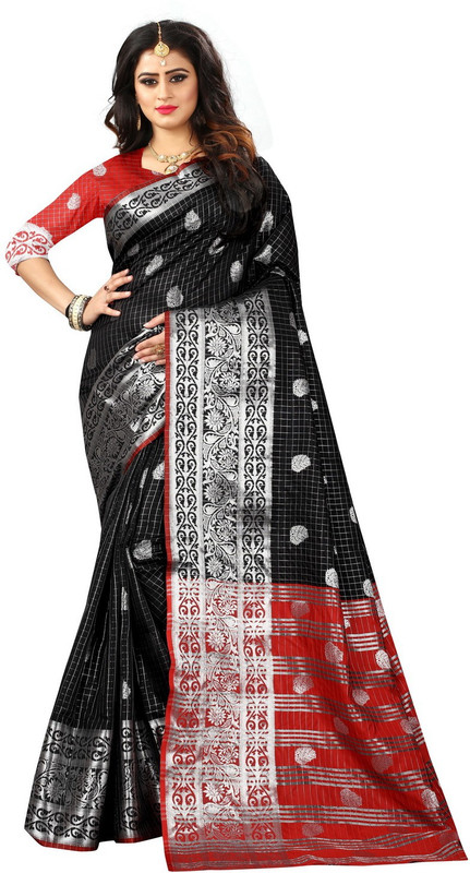 shoppershopee Woven Kanjivaram Pure Silk Saree(Black)