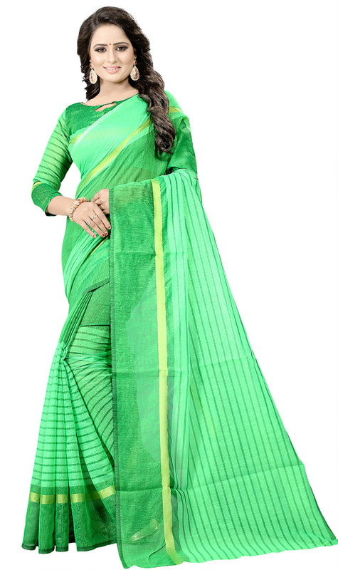 ofline selection Woven Banarasi Cotton Silk, Cotton Rayon Blend Saree(Light Green, Gold)