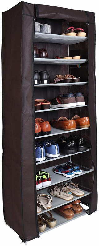 3nh Shoes Rack Plastic Shoe Rack(Brown, 9 Shelves)