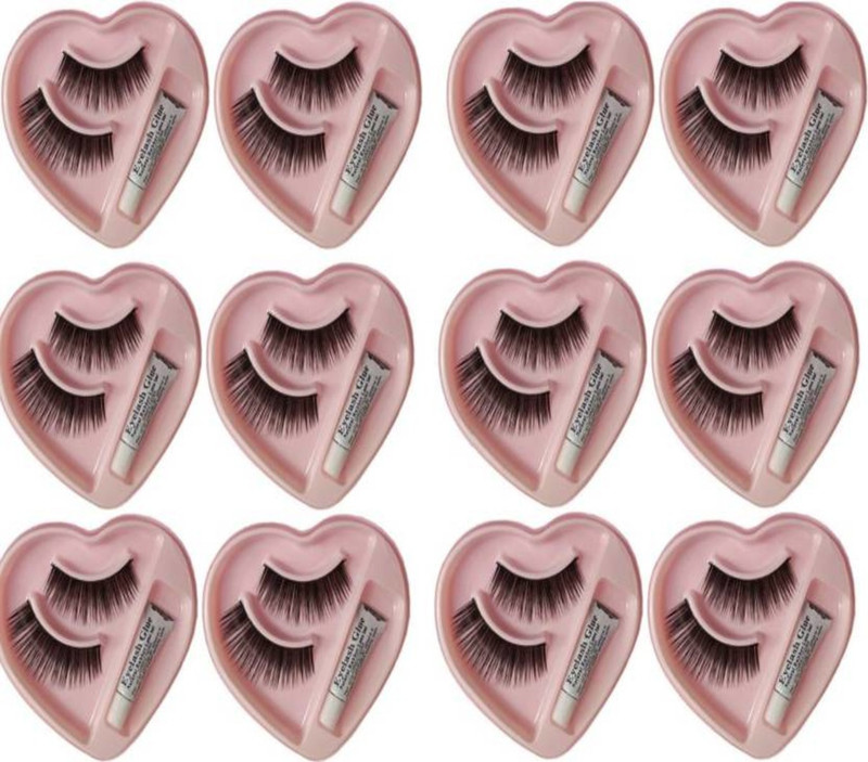 glamzone Eyelashes With Glue Set Natural (Pair of 12)(Pack of 12)