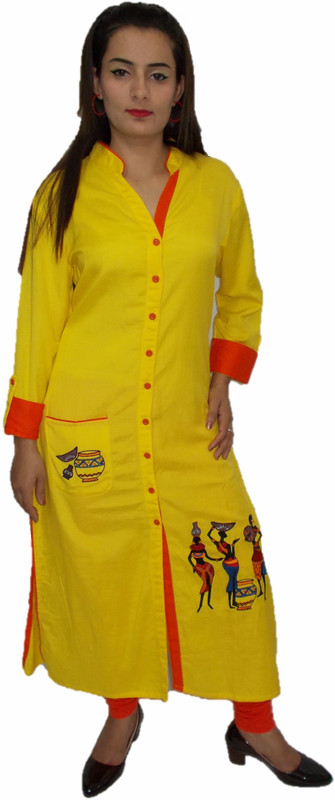 vinayak fashion Women Embroidered, Solid Straight Kurta(Yellow)