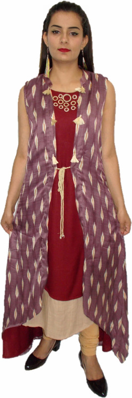 vinayak fashion Women Printed, Solid Flared Kurta(Maroon)