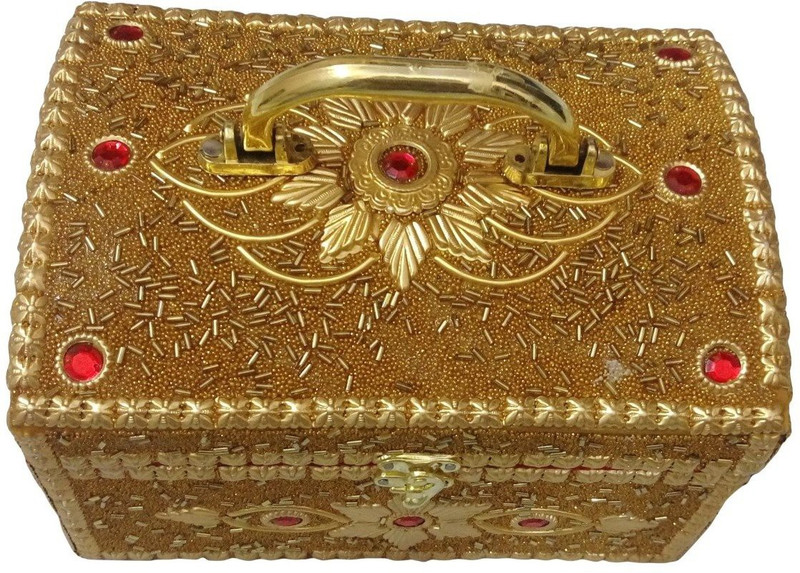 mp craft Bangles and Cosmetic Box Bag with Jari Work (Golden, 25x15x18 cm) Jwellery Box , Vanity Box Vanity Box(Golden, Red)