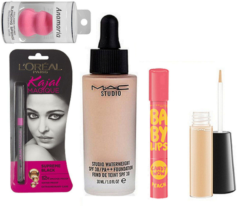 anamaria Sponge Puff & Studio Water weight Foundation, Concealer & Magic(Set of 5)