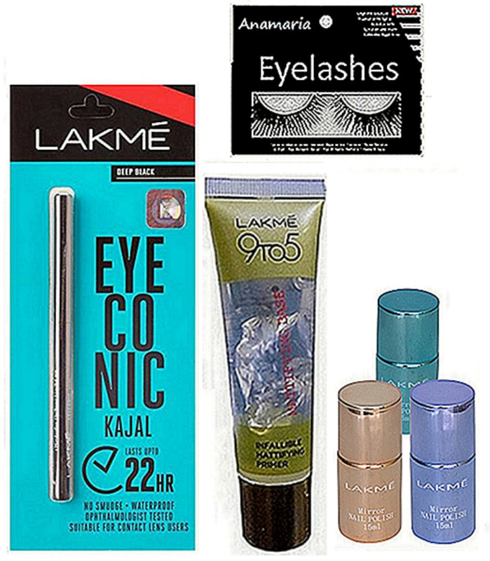 anamaria Eyelashes, Nail paint-3, Eye Kajal, Face Primer(6 Items in the set)