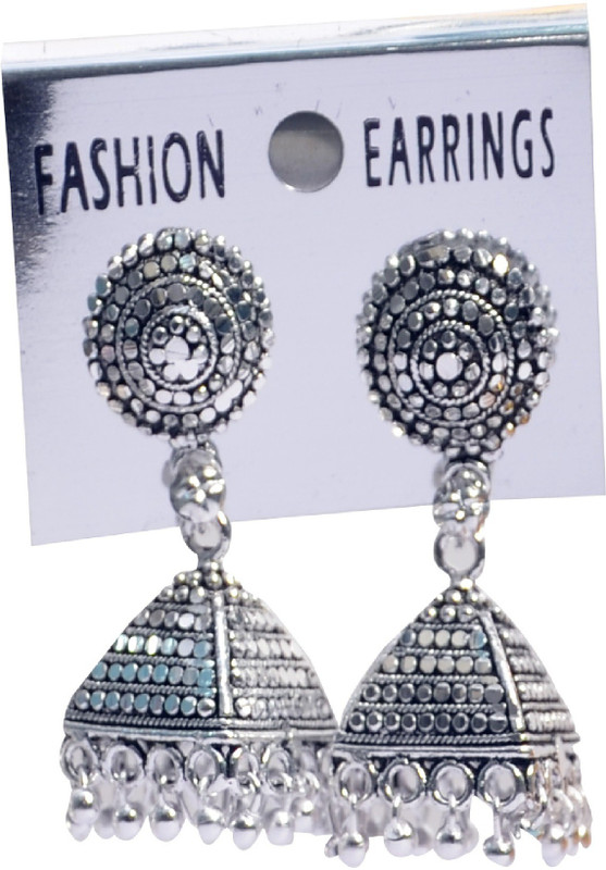 smr jewels Dark Antique Pyramid Style Jhumki - Silver Color White Metal Jhumki Earring